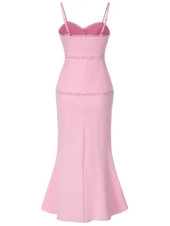 Online Retro Stage 2PCS 1930s Solid Cotton Spaghetti Strap Camisole & Fishtail Skirt Pink