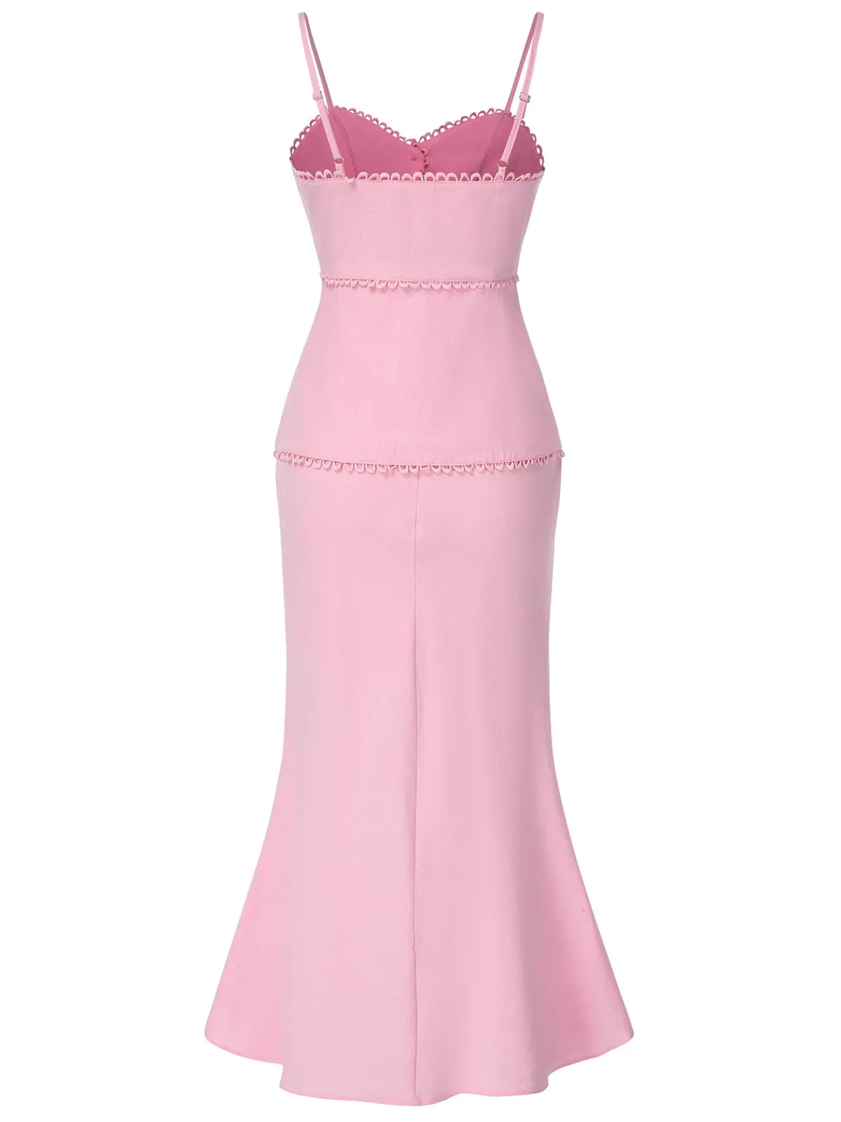 Online Retro Stage 2PCS 1930s Solid Cotton Spaghetti Strap Camisole & Fishtail Skirt Pink