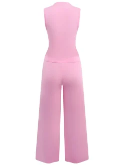 Hot Retro Stage 2PCS Pink 1950s Solid Heart Hollow Vest & Pants Dark Pink