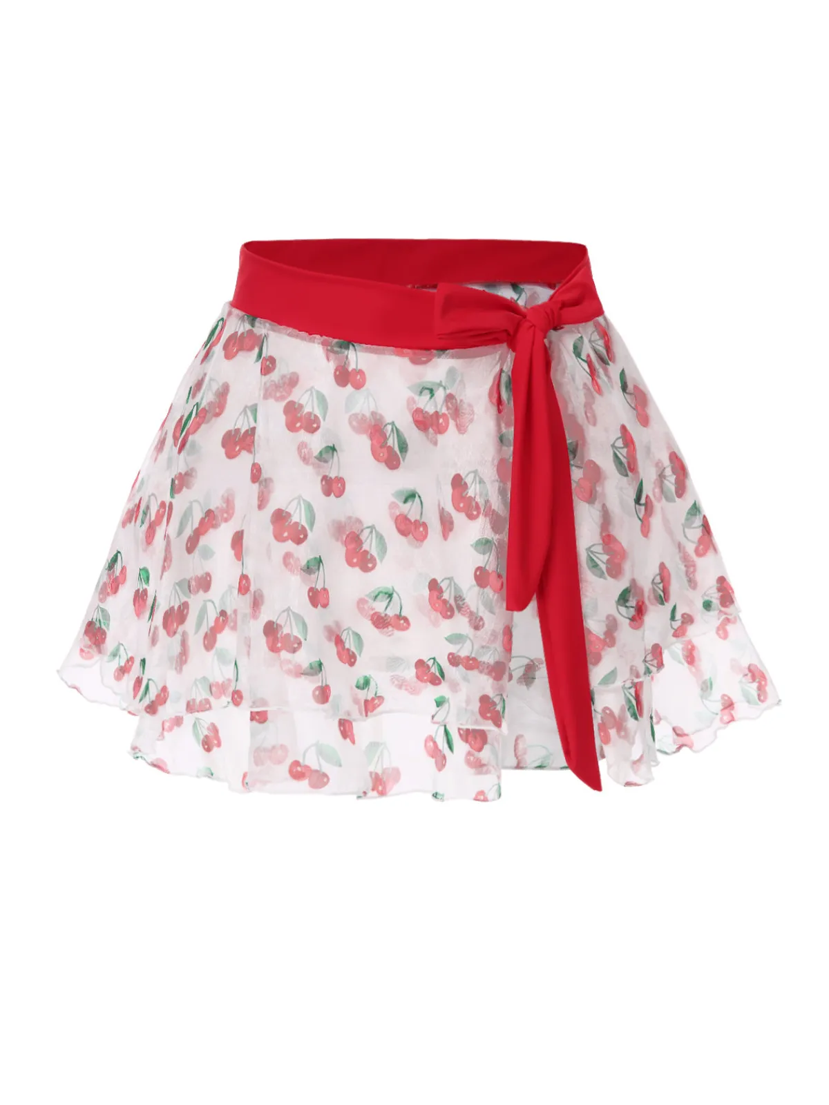 New Retro Stage 2PCS 1950s Cherry Bikini & Tie-Waist Cover up Red