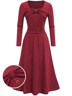 Hot Retro Stage 2PCS 1950s Corduroy Bow Top & Skirt Red