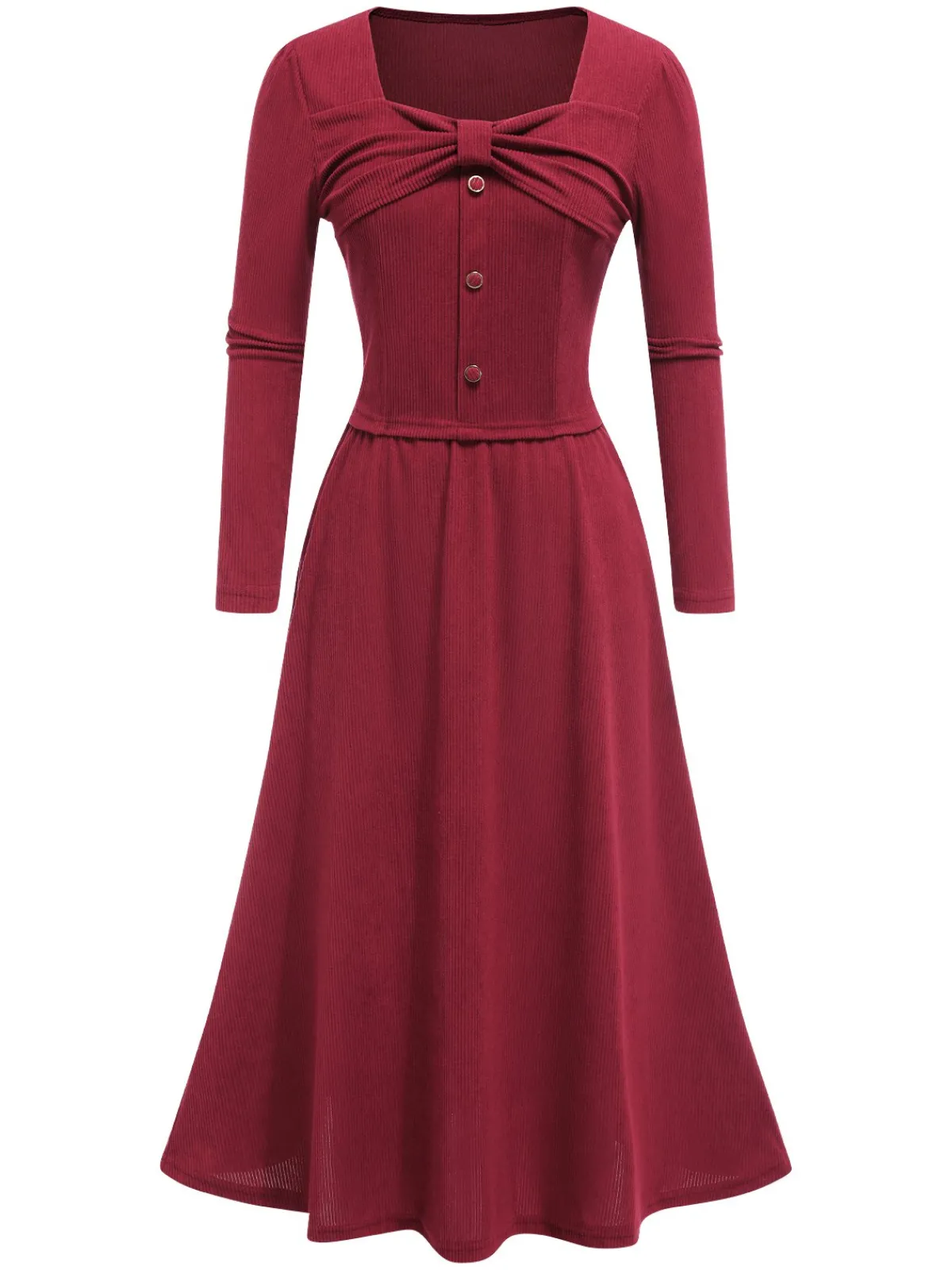 Hot Retro Stage 2PCS 1950s Corduroy Bow Top & Skirt Red