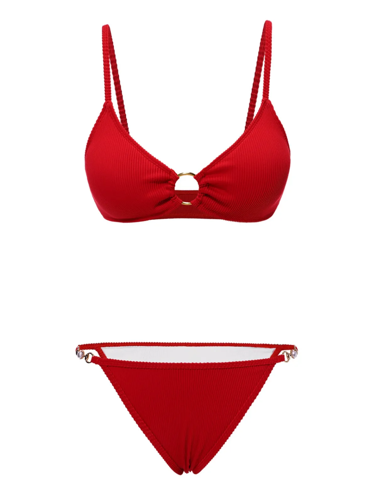 Clearance Retro Stage 2PCS 1960s Glitter Ring Bikini Set & Roses Cover-Up Red