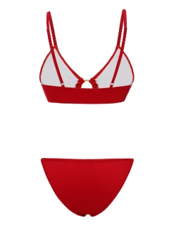 Clearance Retro Stage 2PCS 1960s Glitter Ring Bikini Set & Roses Cover-Up Red