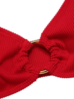 Clearance Retro Stage 2PCS 1960s Glitter Ring Bikini Set & Roses Cover-Up Red