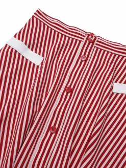 Sale Retro Stage 2PCS 1940s Lapel Top & Stripes Skirt Red