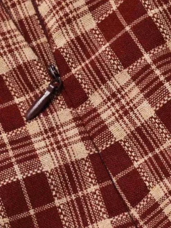 Clearance Retro Stage 2PCS 1960s Plaid Lapel Short Coat & Slit Skirt Red