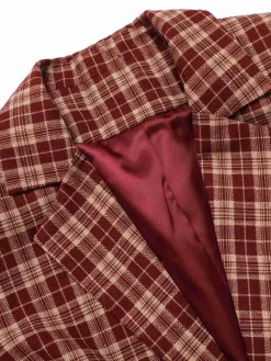 Clearance Retro Stage 2PCS 1960s Plaid Lapel Short Coat & Slit Skirt Red