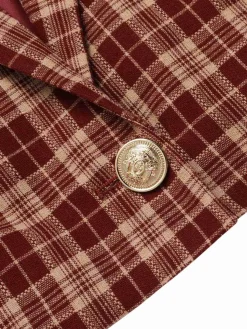 Clearance Retro Stage 2PCS 1960s Plaid Lapel Short Coat & Slit Skirt Red