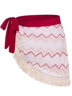 Outlet Retro Stage 2PCS Red 1970s Princess Style Bikini Set & Fringe Cover-Up Deep Red
