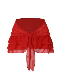 Outlet Retro Stage 2PCS Red 1960s Roses Halter Swimsuit & Skirt Cover-Up