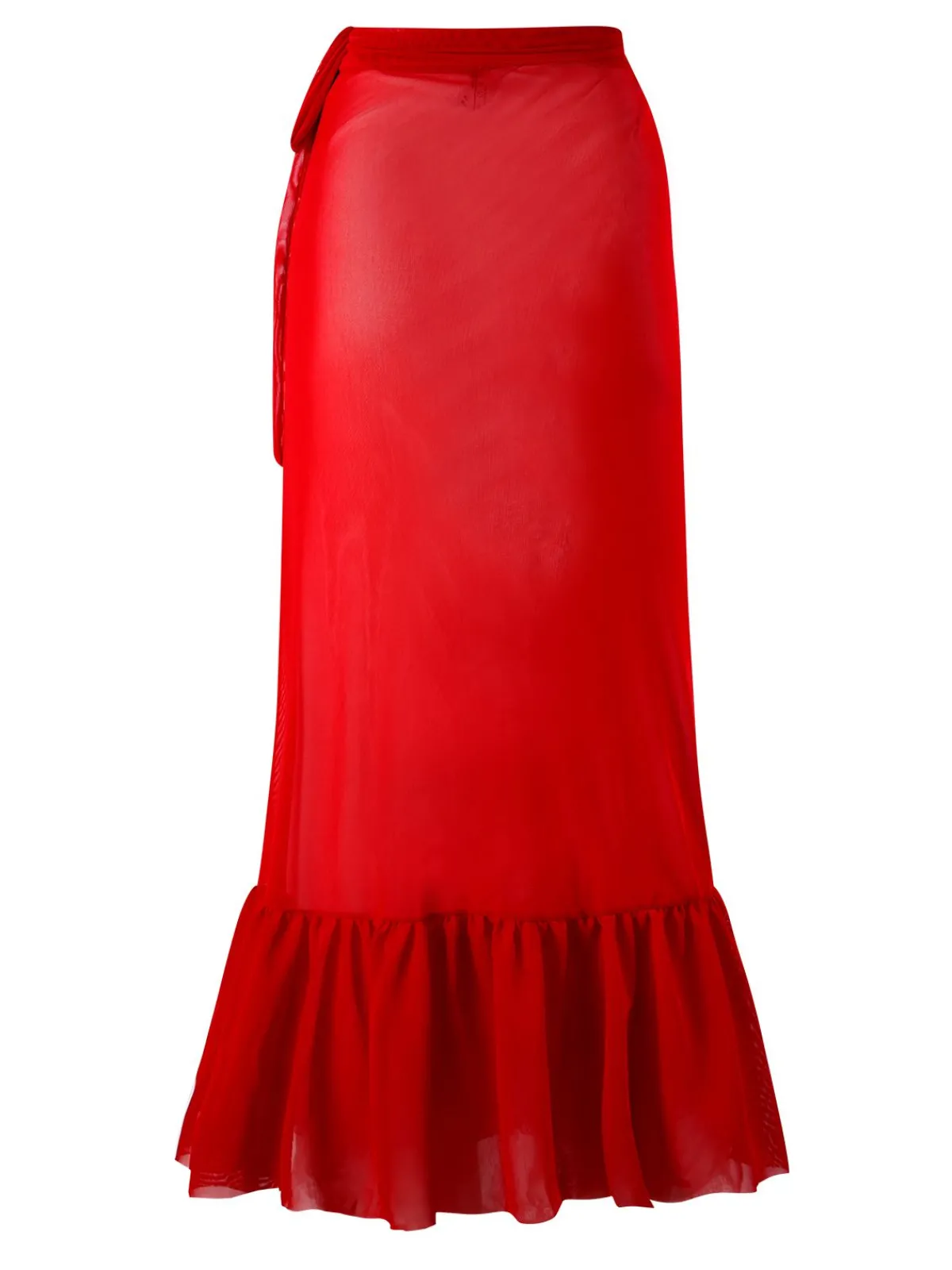 Clearance Retro Stage 2PCS 1960s Solid 3D Flowers Swimsuit & Cover-Up Red