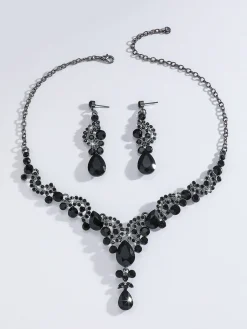 Clearance Retro Stage 2PCS Rhinestone Necklace & Earrings Set