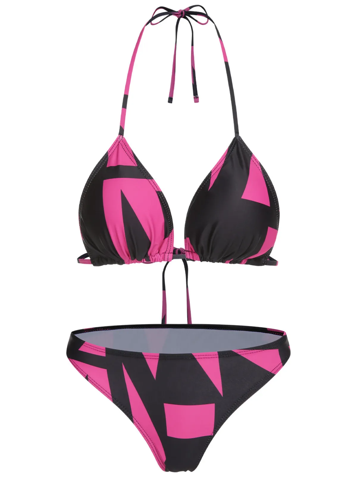 Best Retro Stage 3PCS 1960s Geometric Bikini Set & Cover-Up Rose Red
