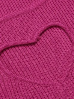 Hot Retro Stage 2PCS 1970s Heart Cutout Sweater & Solid Skirt Rose Red