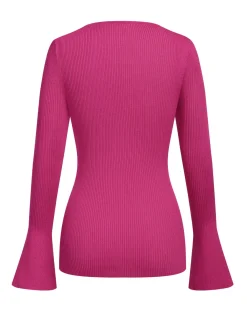 Hot Retro Stage 2PCS 1970s Heart Cutout Sweater & Solid Skirt Rose Red