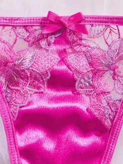 Fashion Retro Stage 2PCS 1950s Lace Satin Lingerie Pajamas Rose Red