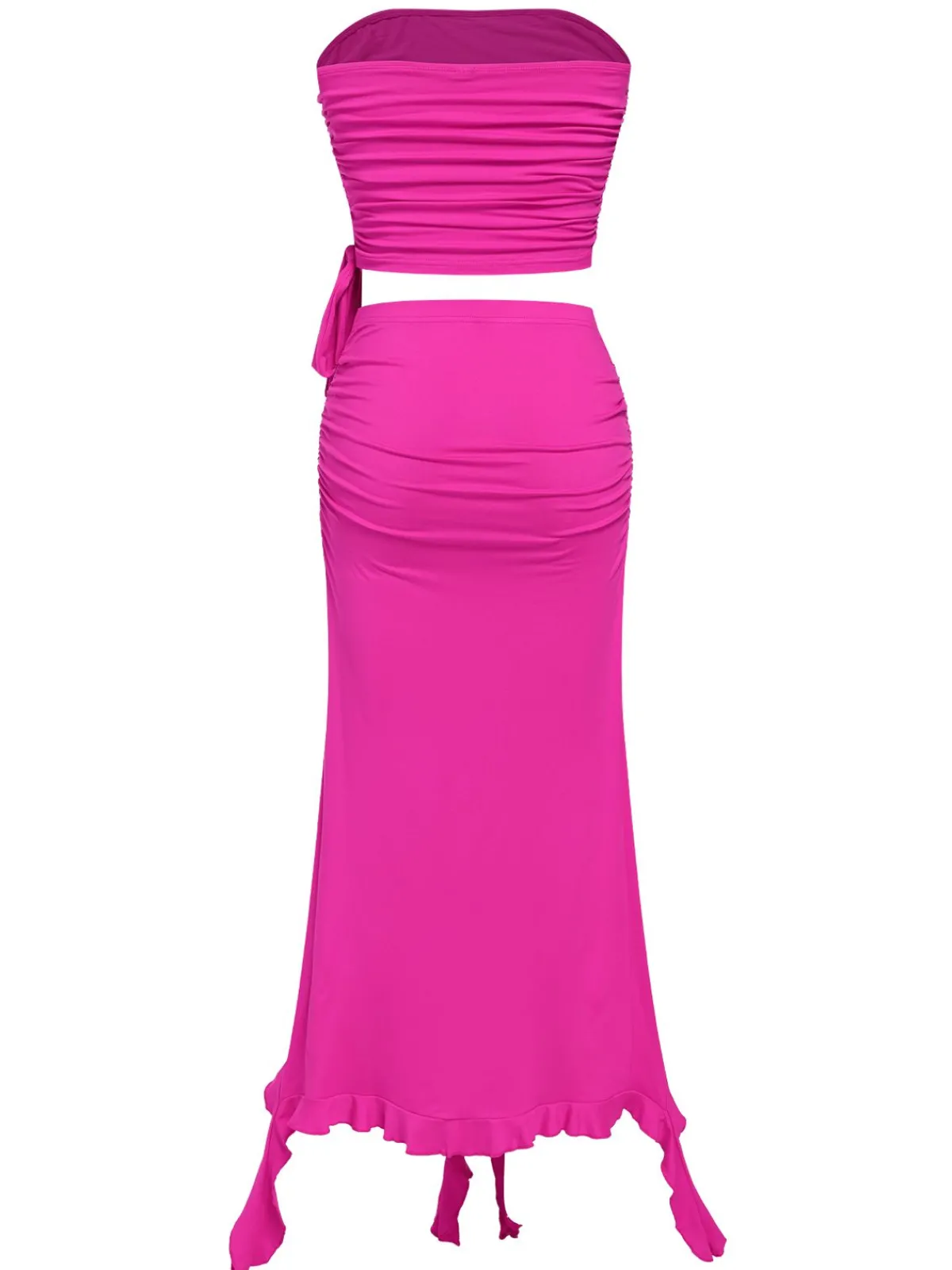 Best Retro Stage 2PCS 1970s Tube Top & Irregular Skirt Rose Red