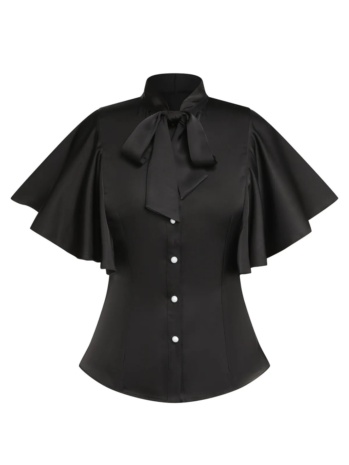 Hot Retro Stage 2PCS 1950s Black Solid Blouse & Suspender Skirt Black & White