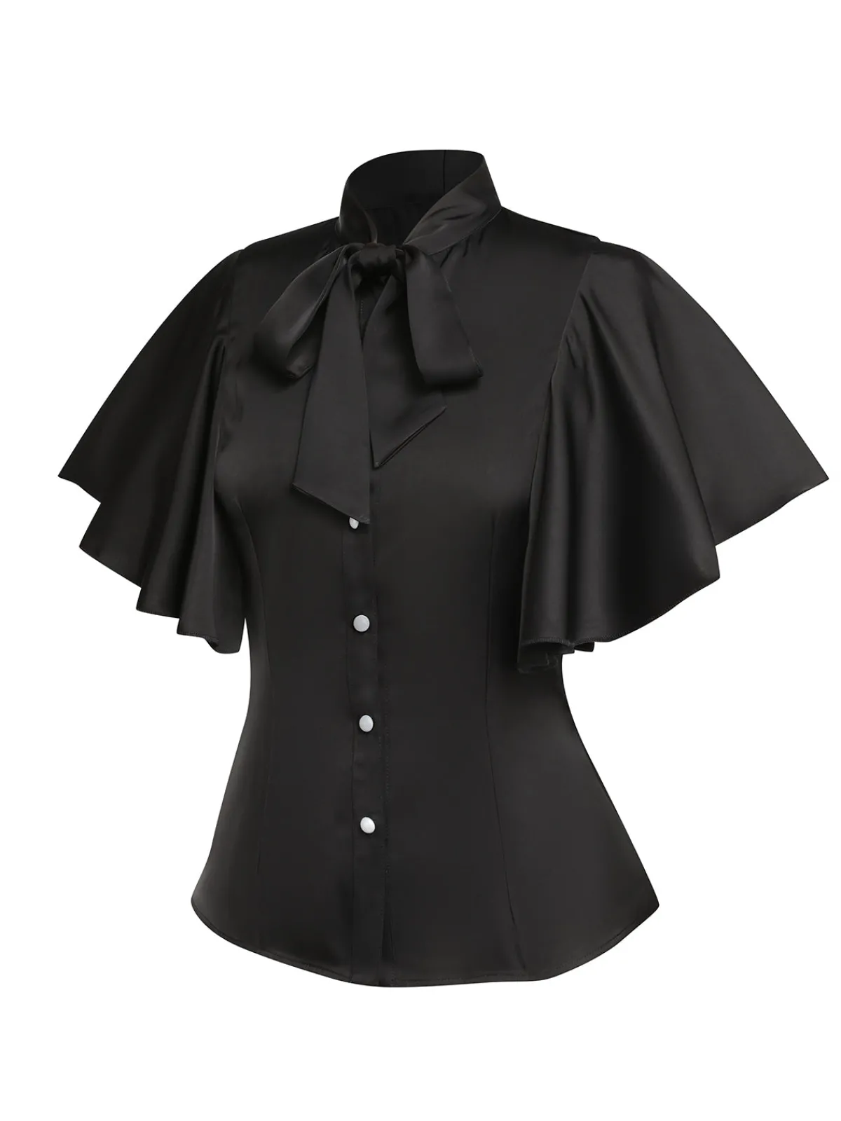 Hot Retro Stage 2PCS 1950s Black Solid Blouse & Suspender Skirt Black & White