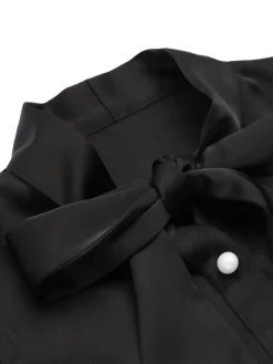Hot Retro Stage 2PCS 1950s Black Solid Blouse & Suspender Skirt Black & White