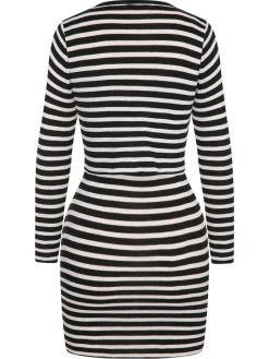 Hot Retro Stage 2PCS 1960s Black White Striped Knit Strap Dress & Cardigan