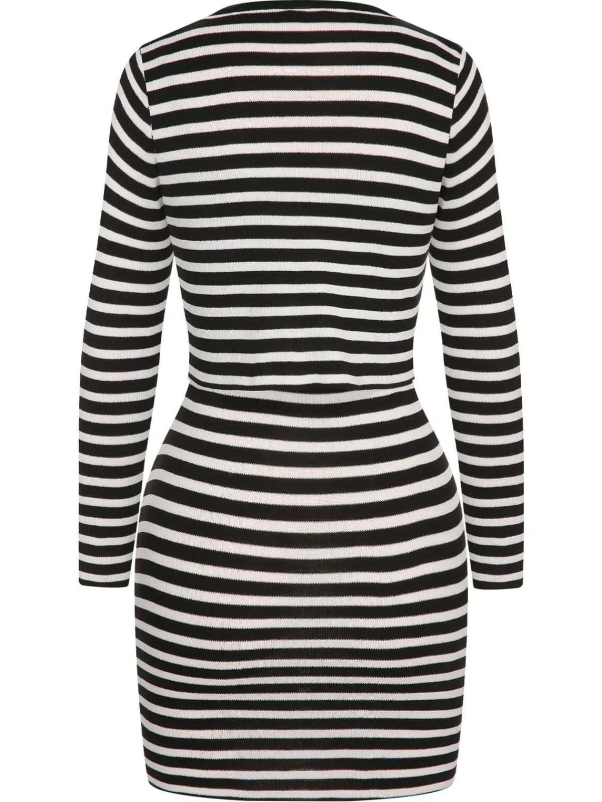Hot Retro Stage 2PCS 1960s Black White Striped Knit Strap Dress & Cardigan
