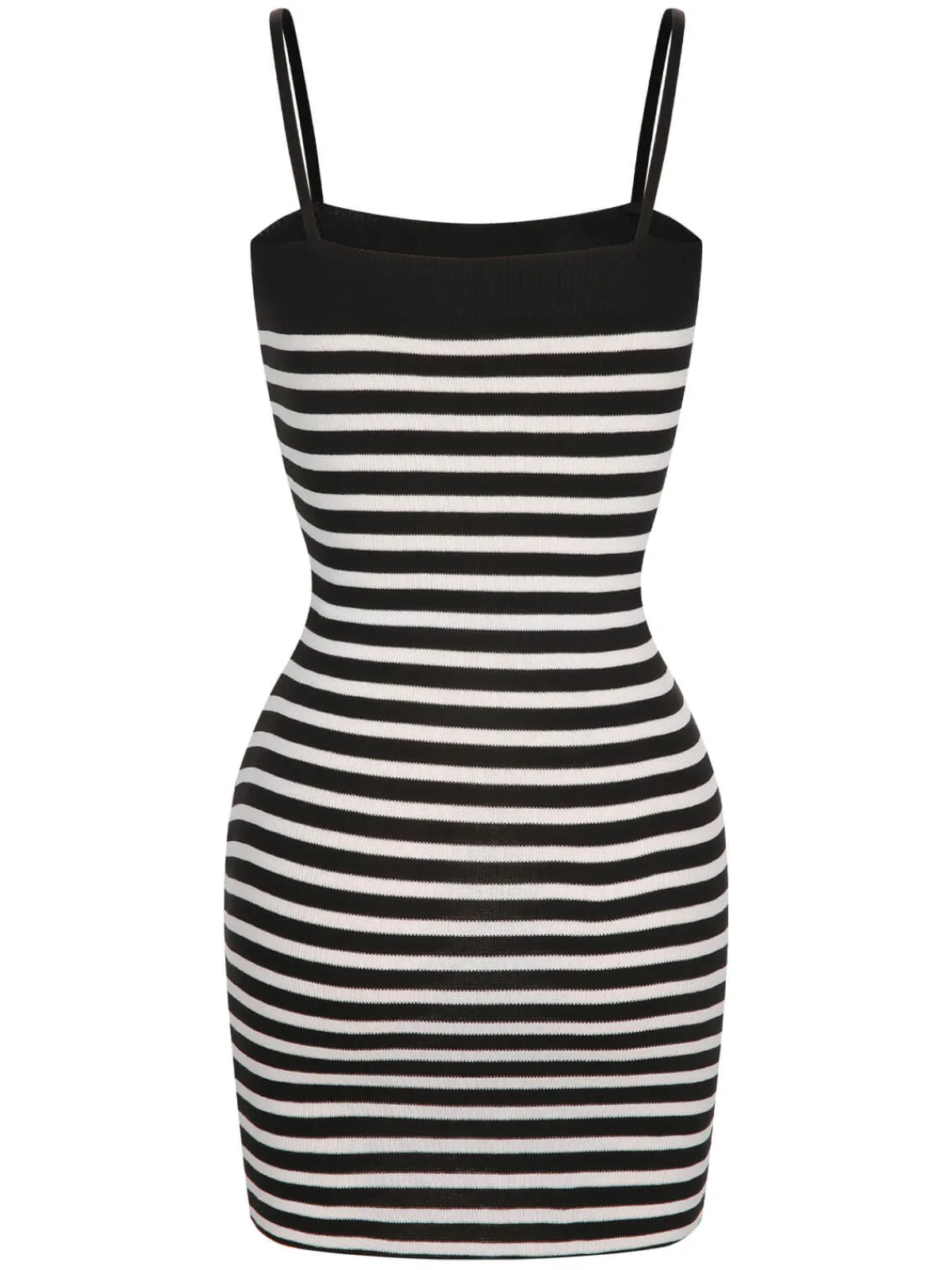 Hot Retro Stage 2PCS 1960s Black White Striped Knit Strap Dress & Cardigan