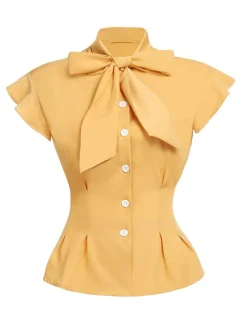 Outlet Retro Stage 2PCS 1950s Blouse Top & Suspender Pants Yellow Gray