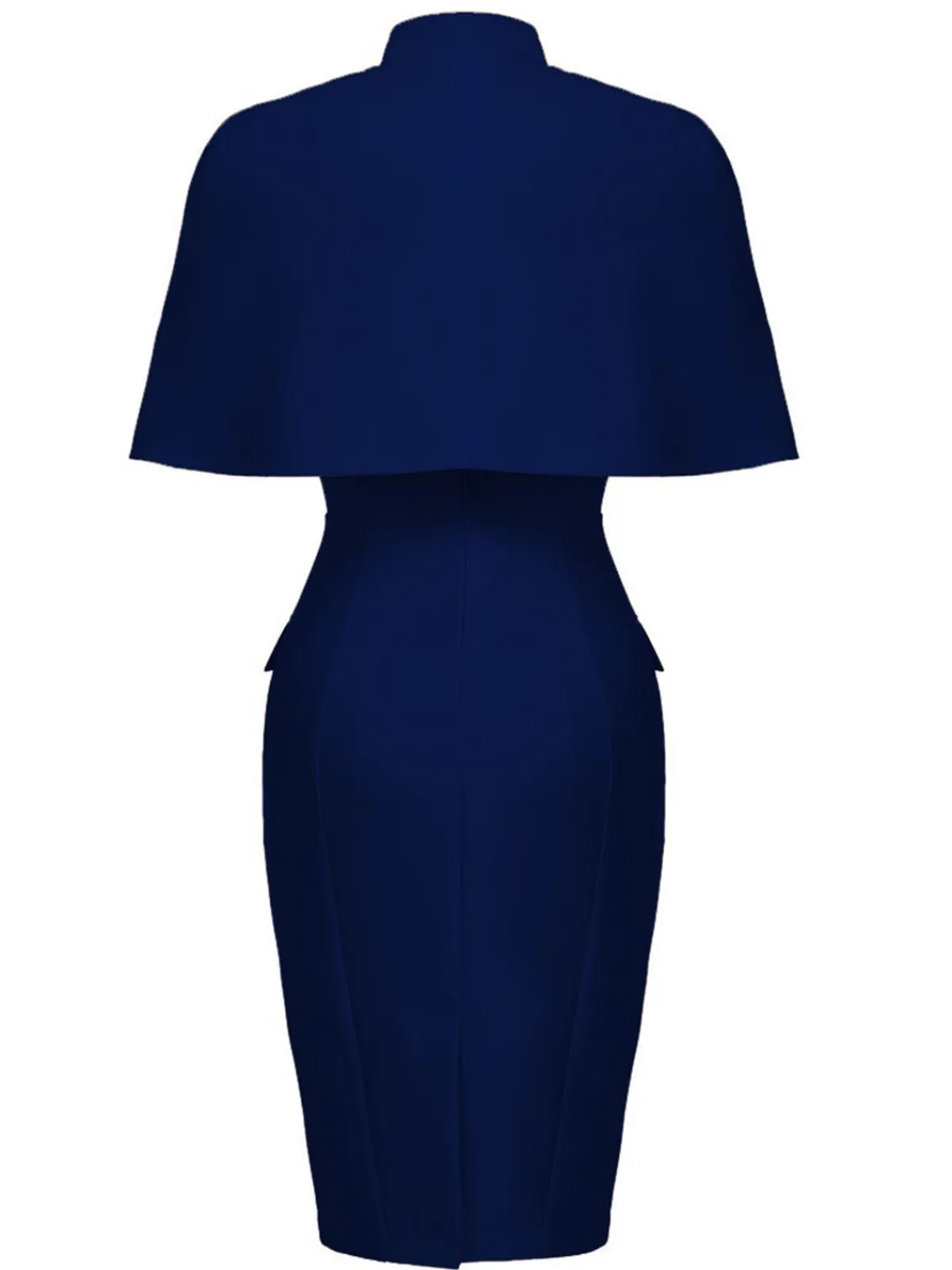 Sale Retro Stage 2PCS 1960s Button Work Pencil Dress Navy Blue