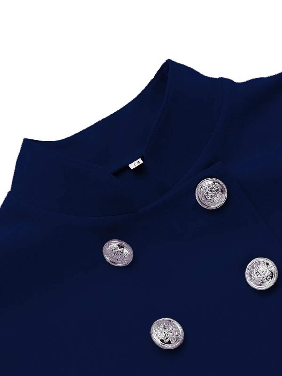 Sale Retro Stage 2PCS 1960s Button Work Pencil Dress Navy Blue