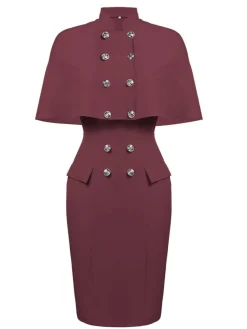 Online Retro Stage 2PCS 1960s Button Work Pencil Dress