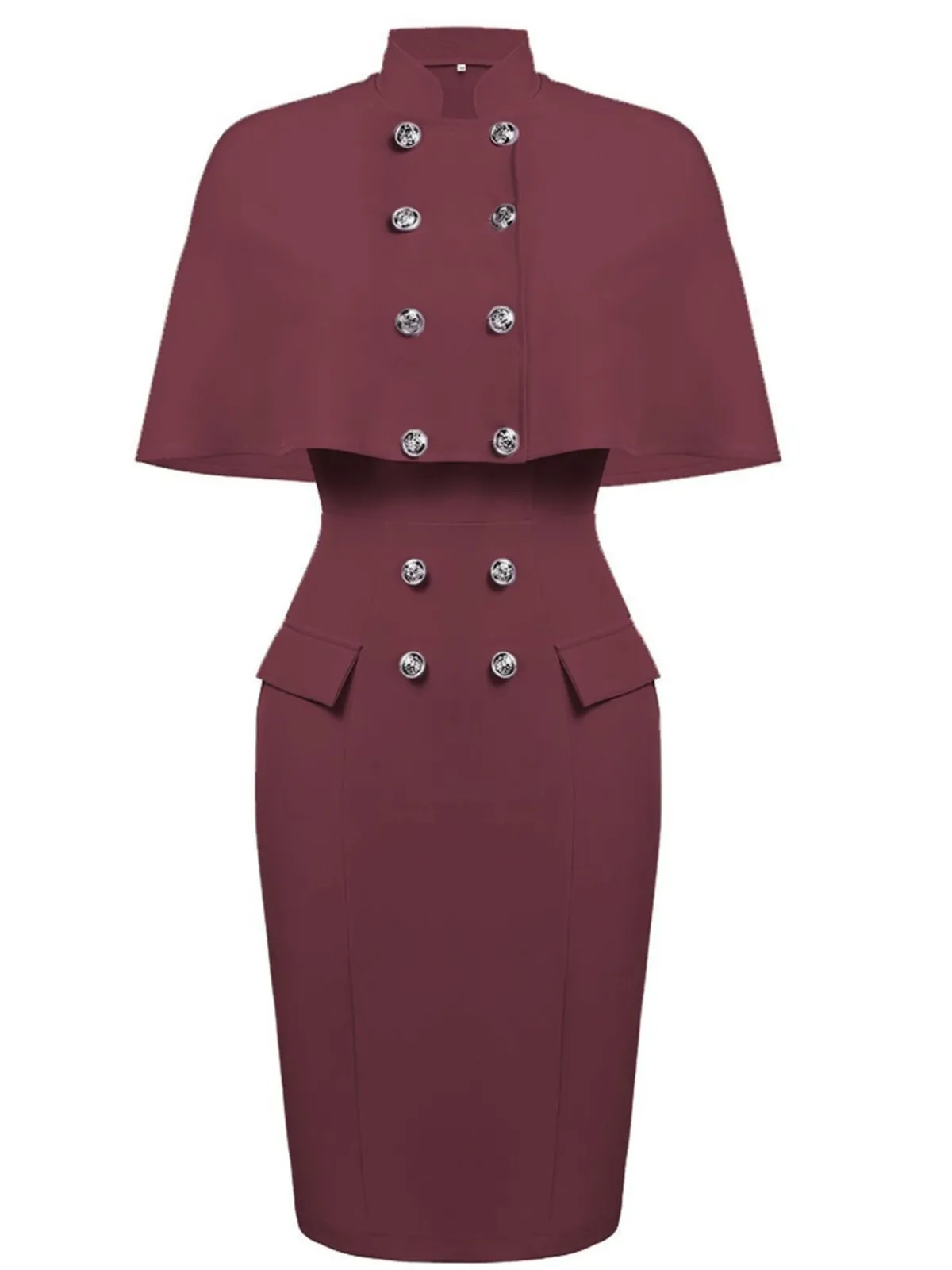 Online Retro Stage 2PCS 1960s Button Work Pencil Dress