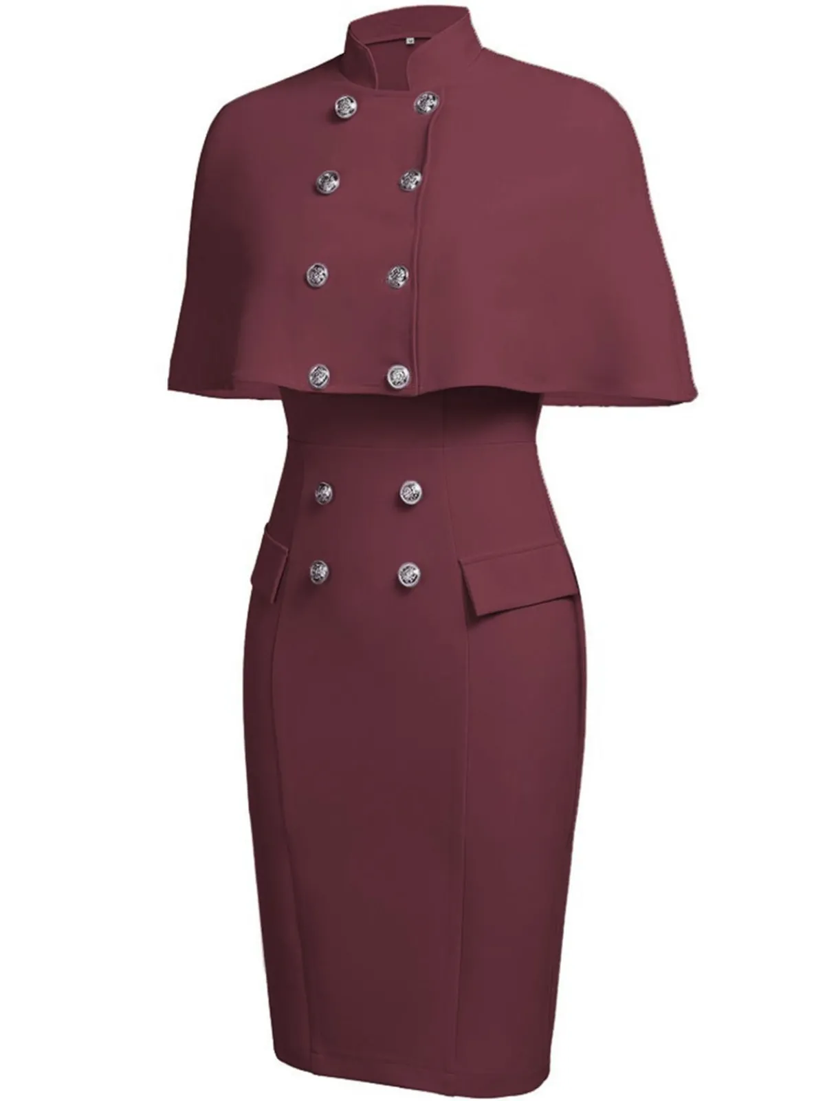 Online Retro Stage 2PCS 1960s Button Work Pencil Dress
