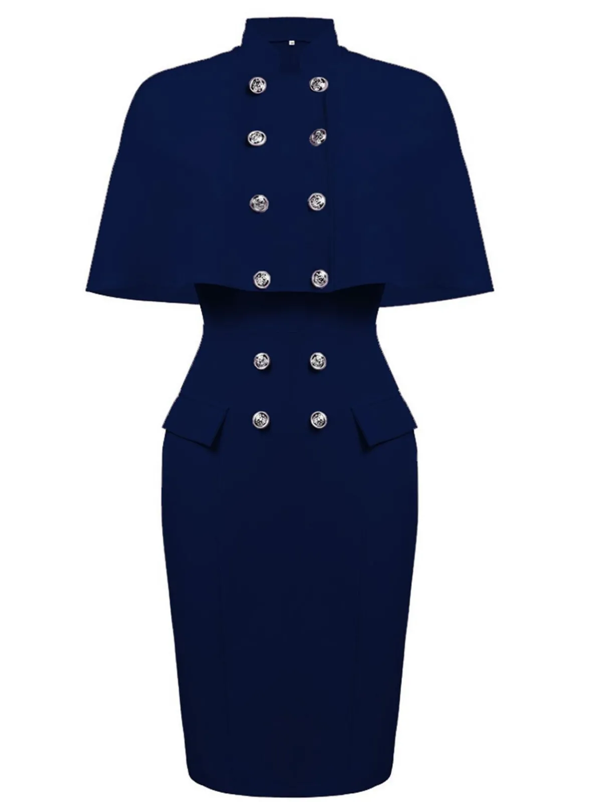 Online Retro Stage 2PCS 1960s Button Work Pencil Dress