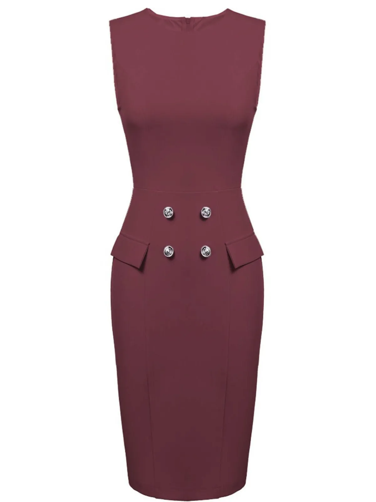 Online Retro Stage 2PCS 1960s Button Work Pencil Dress