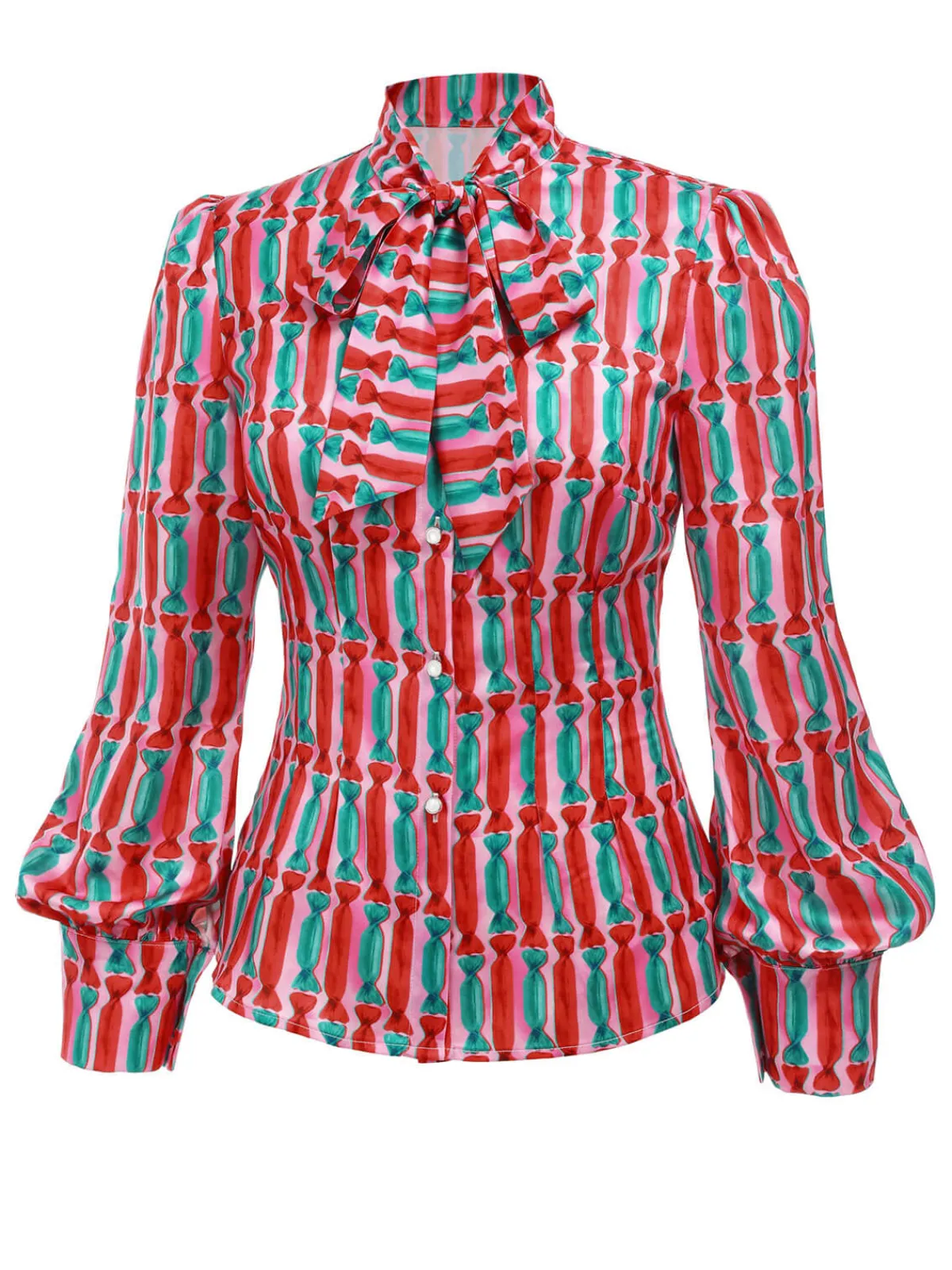 Clearance Retro Stage 2PCS 1950s Candy Tie-Up Blouse & Black Suspender Pants Pink & Black