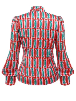 Clearance Retro Stage 2PCS 1950s Candy Tie-Up Blouse & Black Suspender Pants Pink & Black