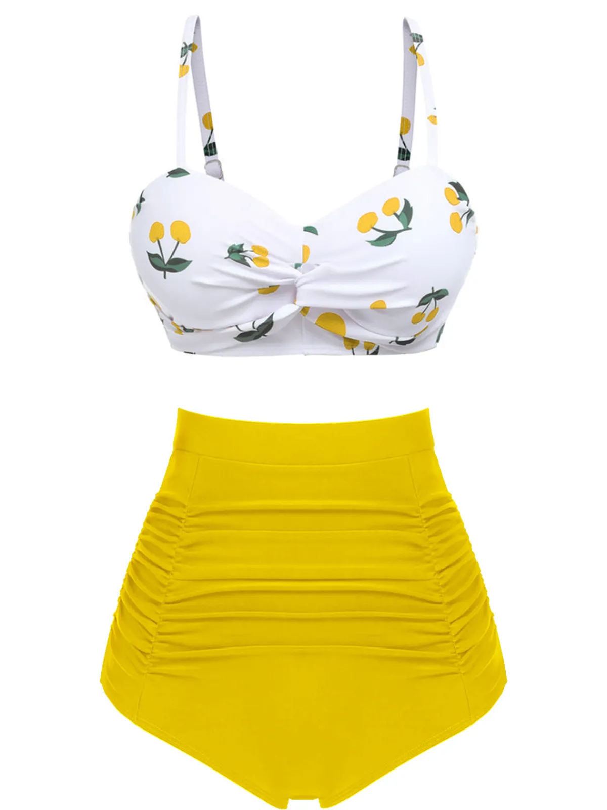 Online Retro Stage 2PCS 1950s Cherry Spaghetti Strap Bikini Set