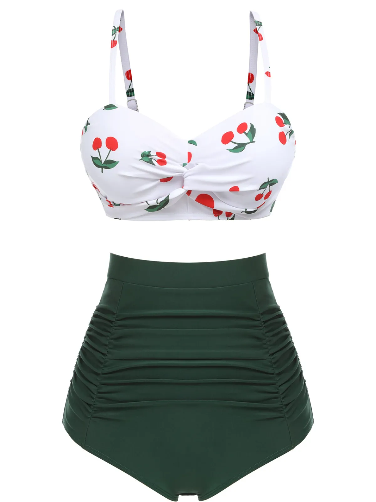 Online Retro Stage 2PCS 1950s Cherry Spaghetti Strap Bikini Set