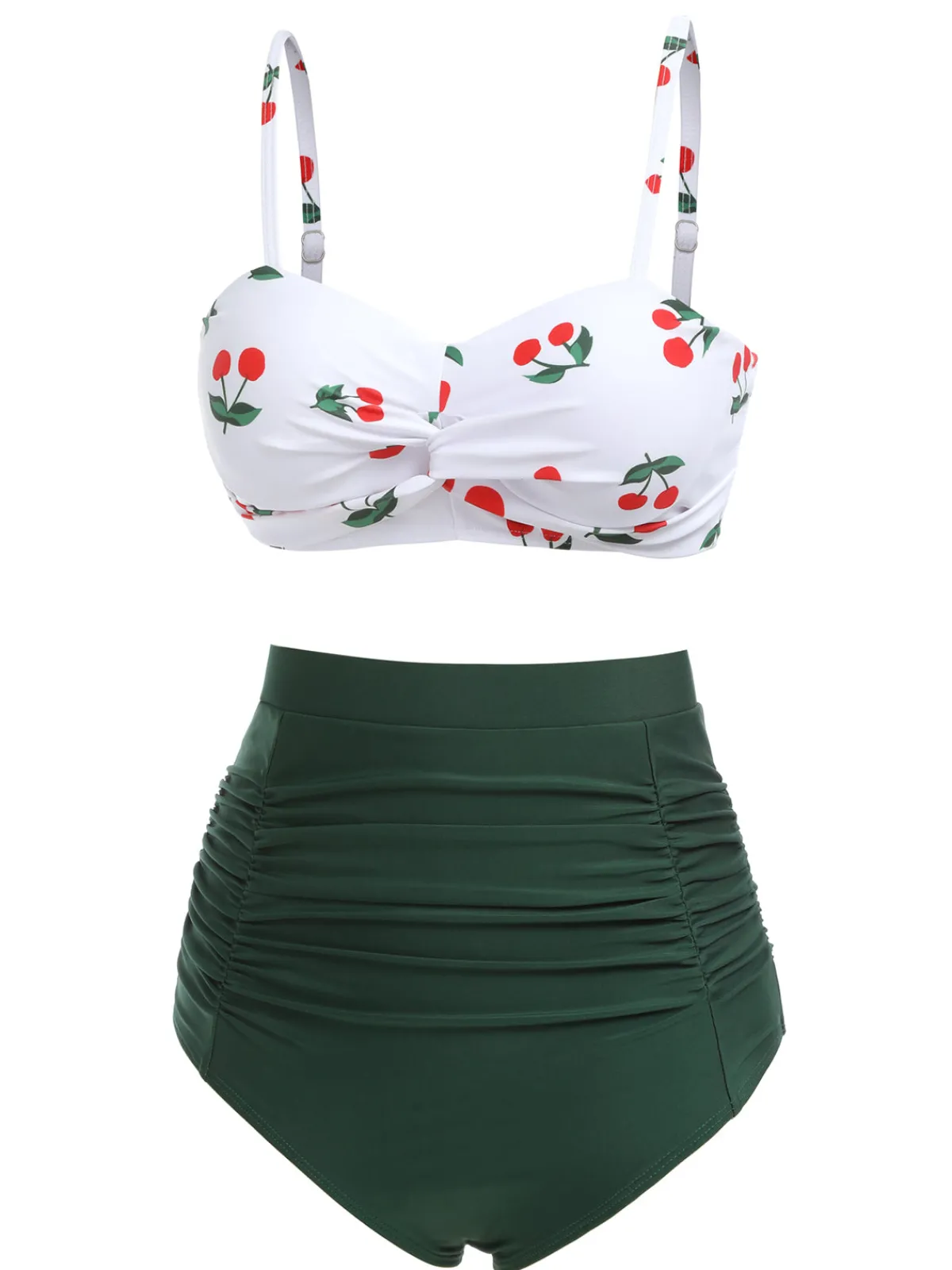 Online Retro Stage 2PCS 1950s Cherry Spaghetti Strap Bikini Set