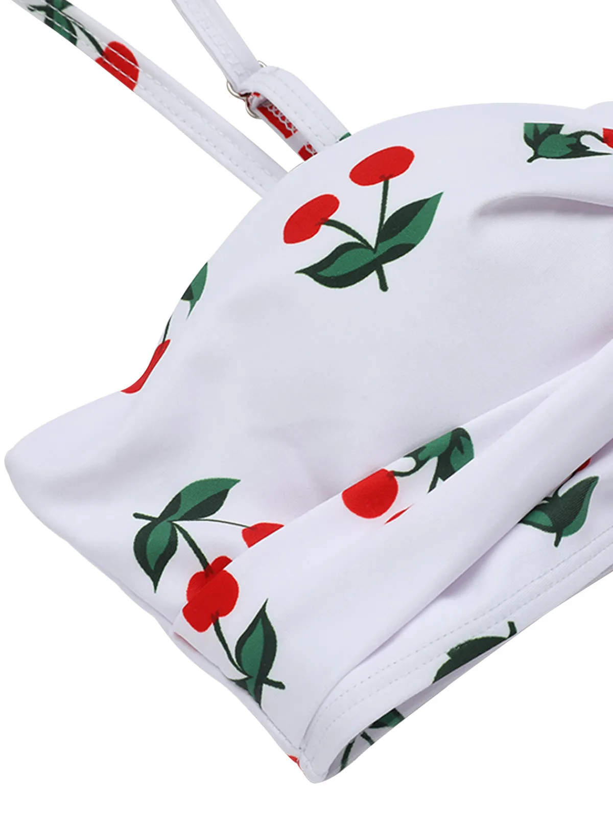 Online Retro Stage 2PCS 1950s Cherry Spaghetti Strap Bikini Set