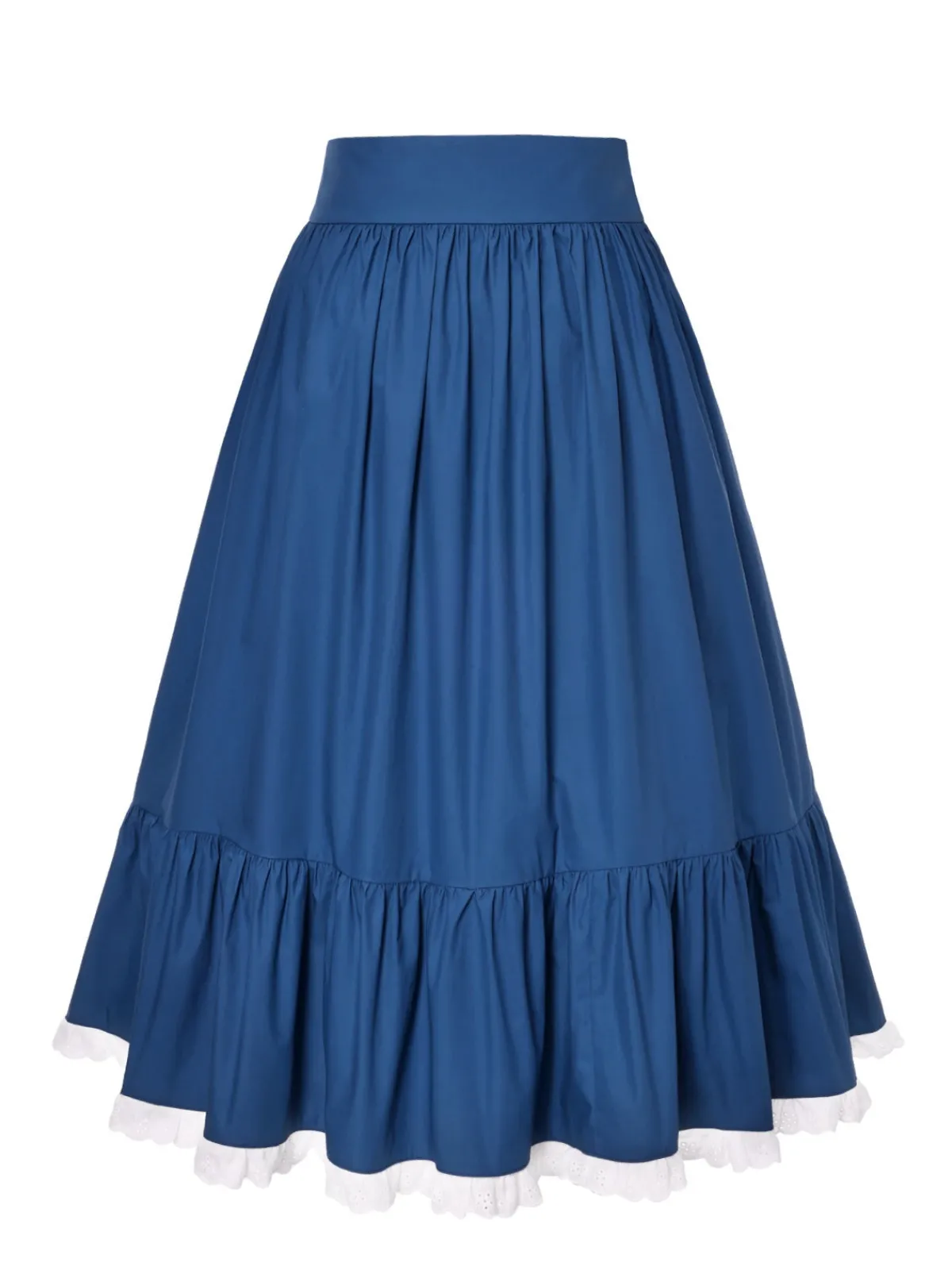 Discount Retro Stage 2PCS 1940s Cotton Cream V-Neck Top & Blue Pleated Skirt Cream White & Dark Blue