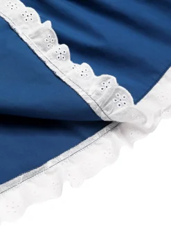 Discount Retro Stage 2PCS 1940s Cotton Cream V-Neck Top & Blue Pleated Skirt Cream White & Dark Blue