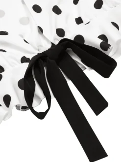 Clearance Retro Stage 2PCS 1950s Deep V-Neck Polka Dots Top & Straight-Leg Pants White & Black