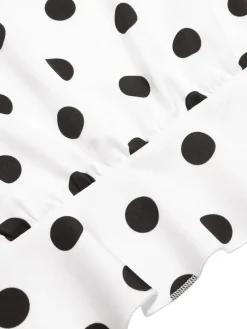 Clearance Retro Stage 2PCS 1950s Deep V-Neck Polka Dots Top & Straight-Leg Pants White & Black
