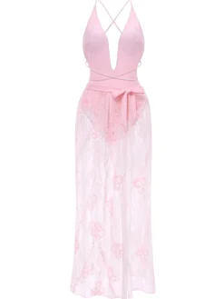 Online Retro Stage 2PCS 1940s Deep-V One-Piece Swimsuit & Lace Cover-Up