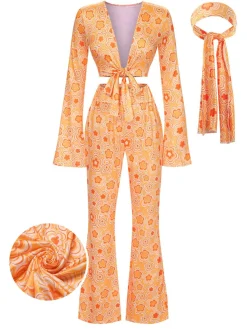 Hot Retro Stage 3PCS 1970s Flare Sleeve Disco Hippie Costume Set