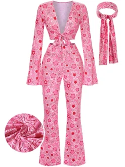 Hot Retro Stage 3PCS 1970s Flare Sleeve Disco Hippie Costume Set