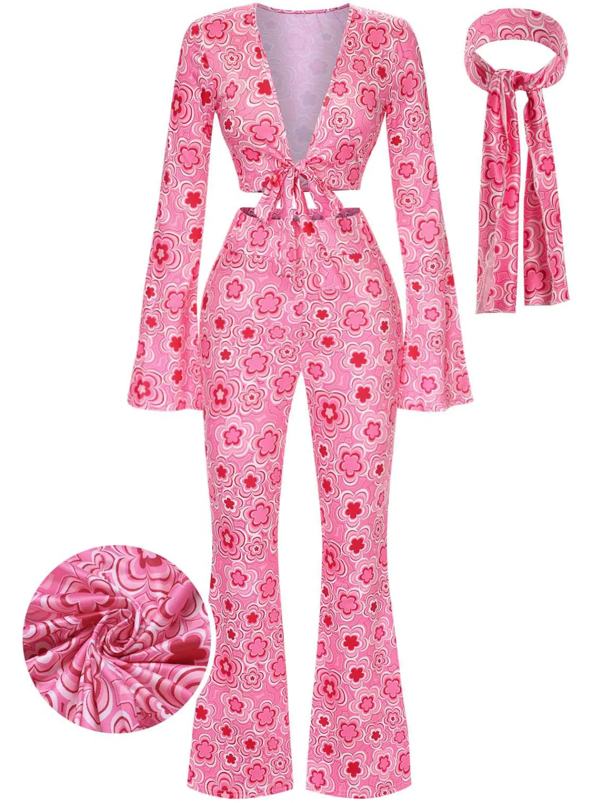Best Retro Stage 3PCS 1970s Flare Sleeve Disco Hippie Costume Set